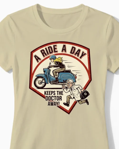 A Ride a Day keeps the Doctor away | Schwalbe Damenshirt beige Closeup