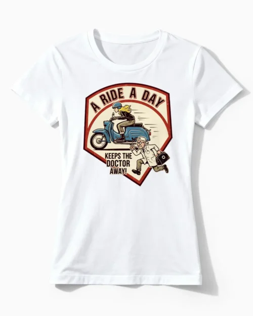 A Ride A Day | Lustiges Simson Schwalbe T-Shirt für Damen & echte Zweitakt-Ladys weiss