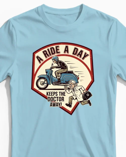 A Ride a Day keeps the Doctor away | Schwalbe Herrenshirt blau Closeup