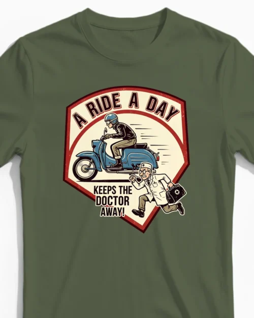 A Ride a Day keeps the Doctor away | Schwalbe Herrenshirt olive Closeup