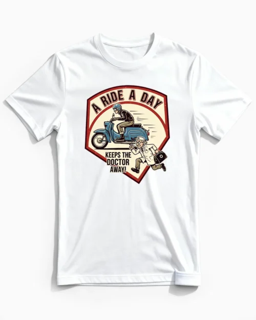 A Ride A Day | Lustiges Simson Schwalbe T-Shirt für Herren & echte Ossis mit Benzin im Blut weiss