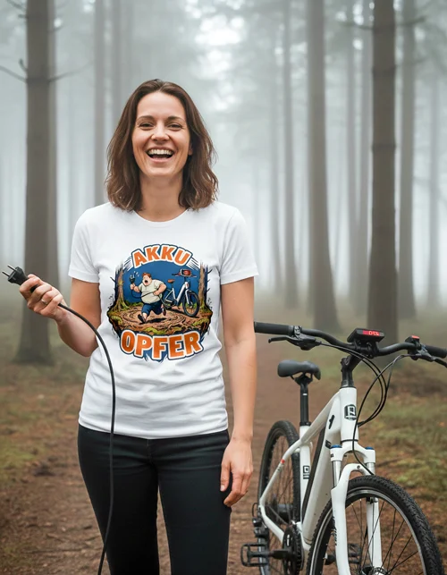 Akku Opfer – Das hämische Anti E-Bike Damenshirt für stolze Radlerinnen