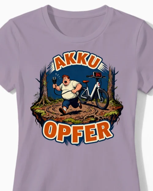 Akku Opfer – Das hämische Anti E-Bike Damenshirt lila Close-Up