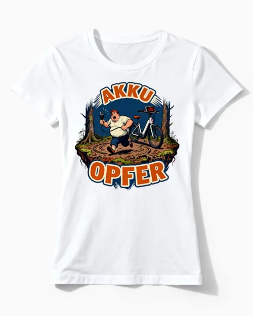 Akku Opfer | Lustiges Anti E-Bike & Fahrrad T-Shirt für Damen & stolze Radlerinnen weiss