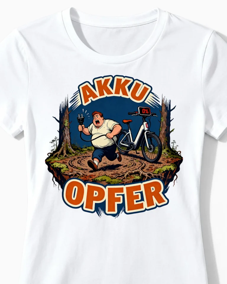 Akku Opfer | Lustiges Anti E-Bike & Fahrrad T-Shirt für Damen & stolze Radlerinnen weiss Close-Up