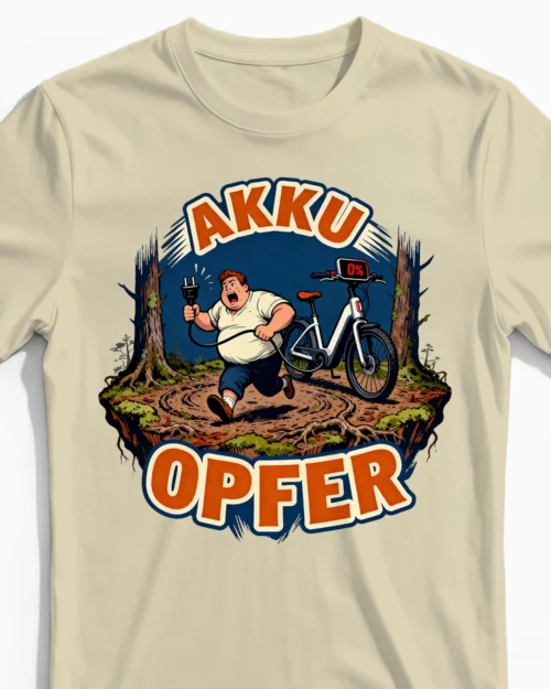 Akku Opfer – Das hämische Anti E-Bike Herrenshirt beige Close-Up
