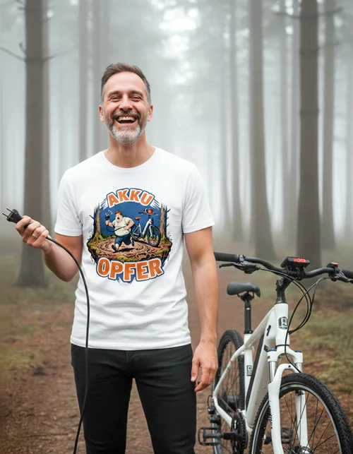 Akku Opfer – Das hämische Anti E-Bike Herrenshirt für echte Radfahrer
