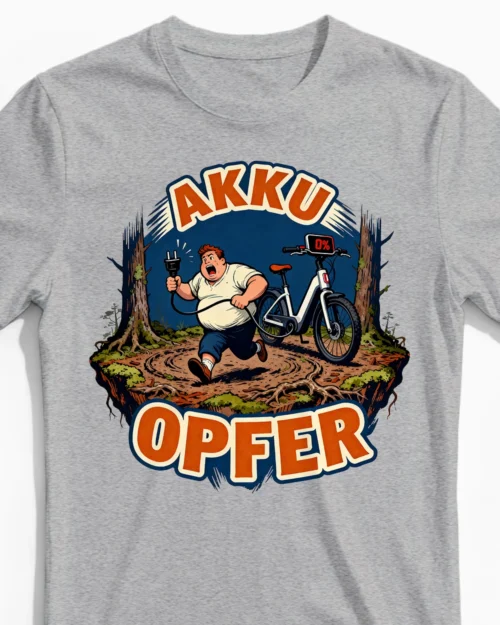 Akku Opfer – Das hämische Anti E-Bike Herrenshirt graumeliert Close-Up