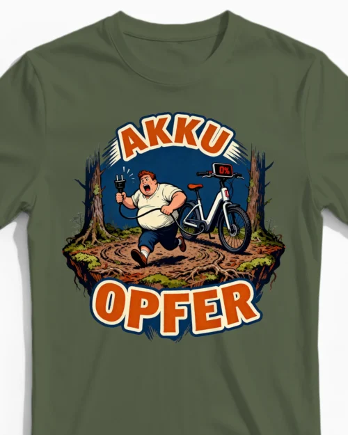 Akku Opfer – Das hämische Anti E-Bike Herrenshirt olive Close-Up