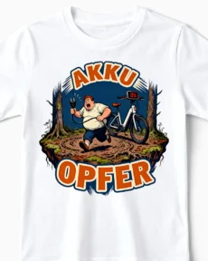 Akku Opfer | Lustiges Anti E-Bike & Fahrrad T-Shirt für Kinder & kleine Rad-Profis weiss Close-Up