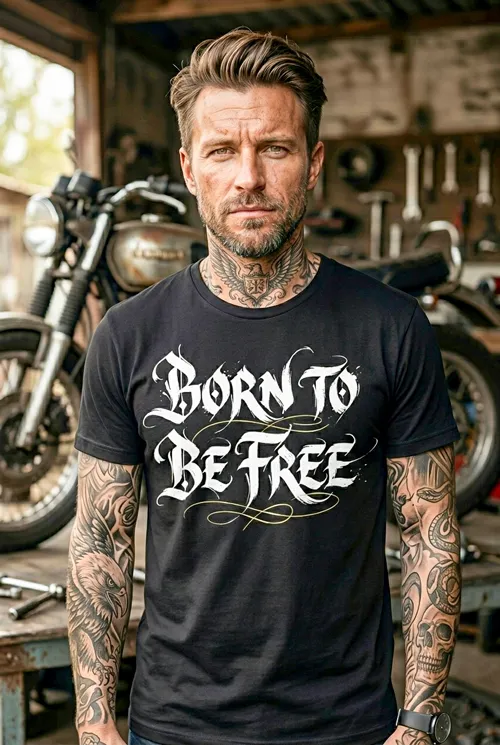 Born To Be Free | Das Biker-Herrenshirt für gestandene Motorradfahrer mit Benzin im Blut