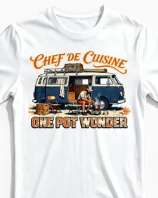 One Pot Wonder | Lustiges Camping & Vanlife T-Shirt für Herren & Outdoor-Köche weiss Close-Up
