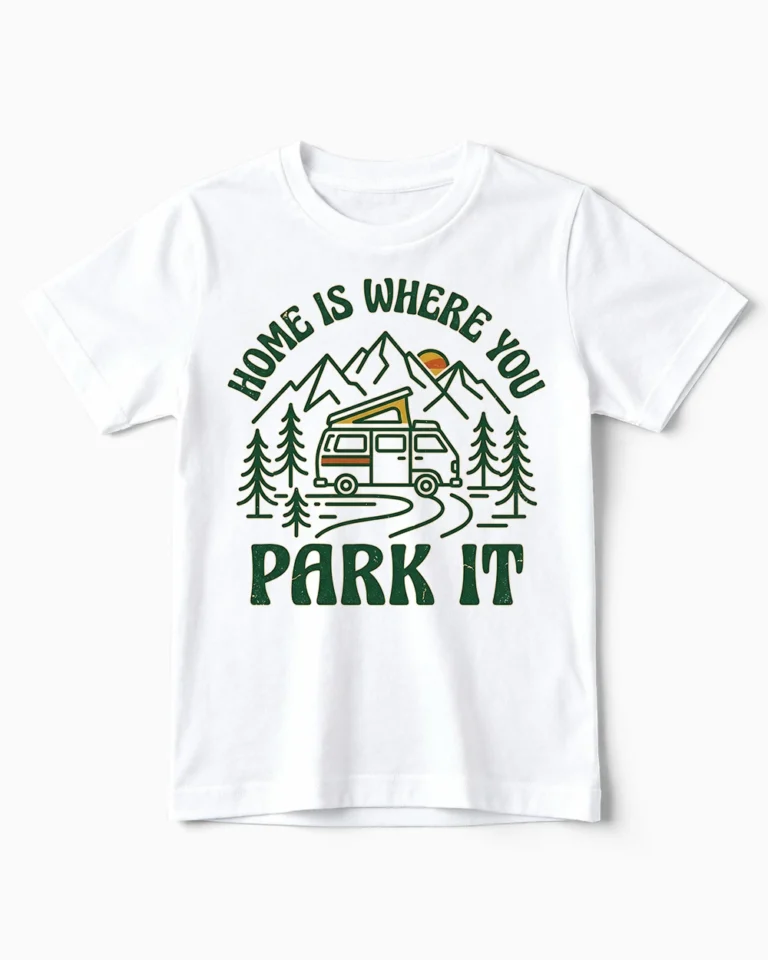 Home is where you park it | Lustiges Camper & Vanlife T-Shirt für Kinder & kleine Weltentdecker weiss
