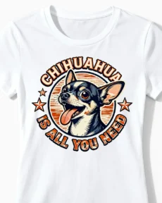 Chihuahua Is All You Need | Lustiges Chihuahua & Hunde T-Shirt für Damen & stolze Frauchen weiss Close-Up