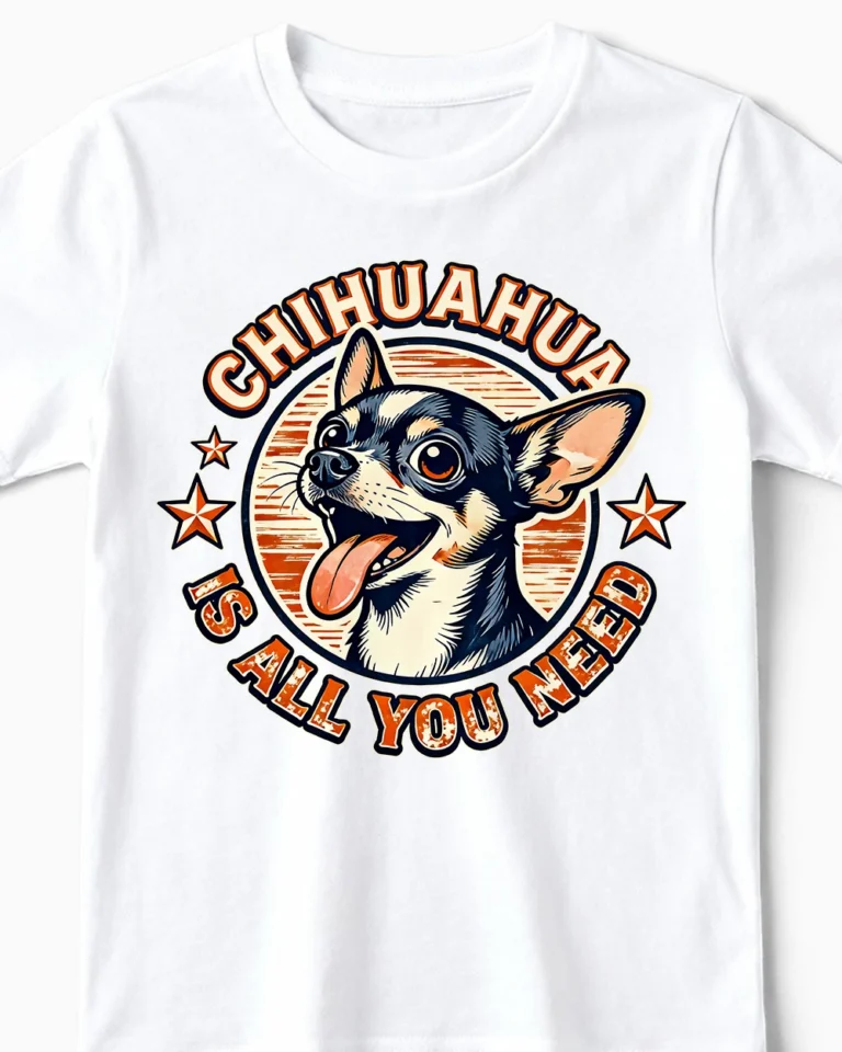 Chihuahua Is All You Need | Lustiges Chihuahua T-Shirt für Kinder & kleine Hundefreunde weiss Close-Up