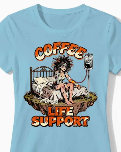 Coffee Life Support | Kaffee Damenshirt hellblau Close-Up
