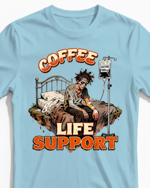 Coffee Life Support | Kaffee Herrenshirt helllblau Close-Up