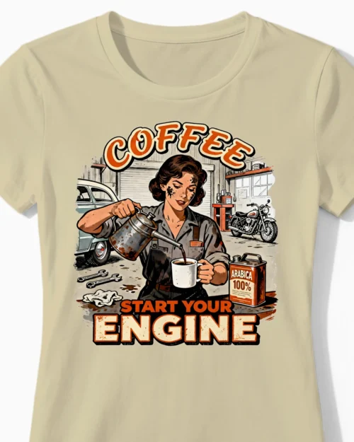 Coffee Start Your Engine | Kaffee Damenshirt beige Close-Up