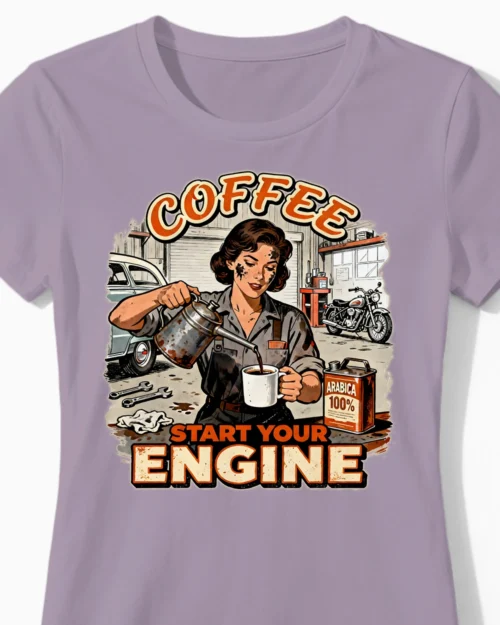 Coffee Start Your Engine | Kaffee Damenshirt lila Close-Up