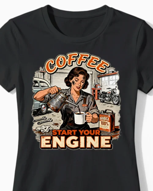 Coffee Start Your Engine | Kaffee Damenshirt schwarz Close-Up