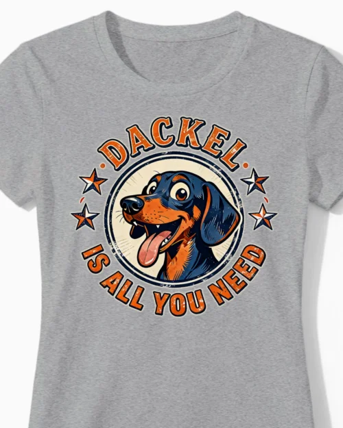 Dackel Is All You Need | Lustiges Damenshirt graumeliert Close-Up