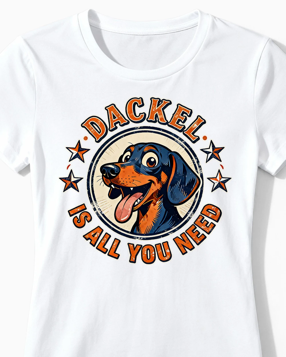 dackel-is-all-you-need-hunde-damenshirt-weiss-cu Dackel Is All You Need | Lustiges Dackel & Hunde T-Shirt für Damen & stolze Frauchen weiss Close-Up