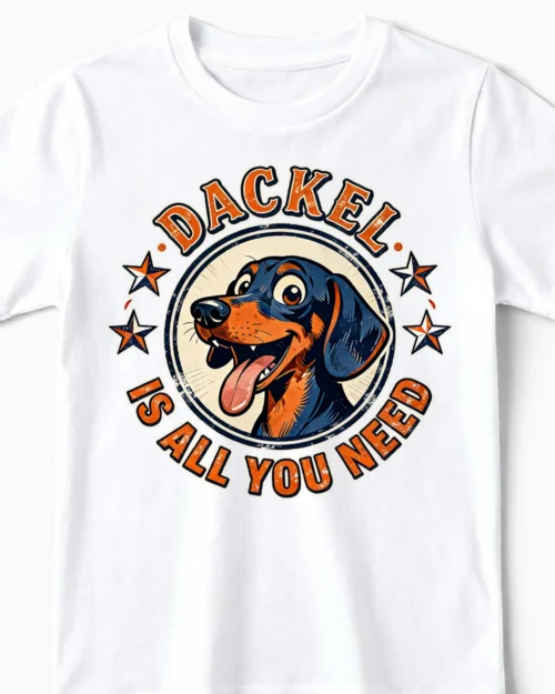 Dackel Is All You Need | Lustiges Kindershirt für kleine Dackel-Fans weiss Close-Up