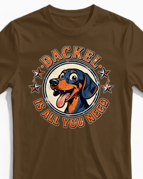 Dackel Is All You Need | Lustiges Herrenshirt braun Close-Up