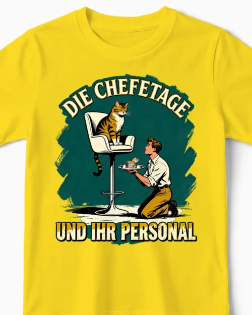 Die Chefetage | Lustiges Katzen Kindershirt gelb Close-Up