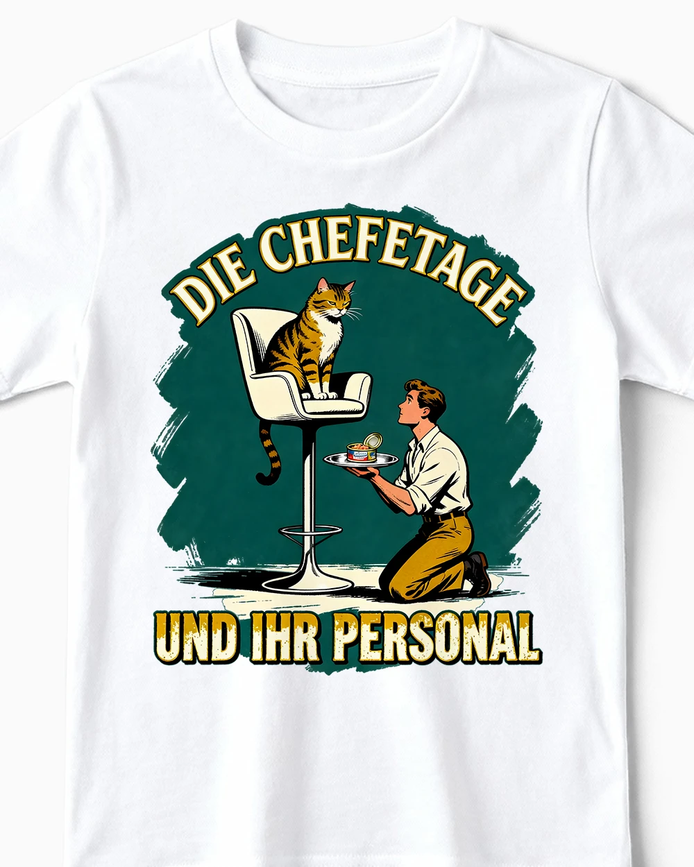 die-chefetage-lustiges-katzen-kindershirt-weiss-cu Die Chefetage | Süßes Katzen T-Shirt für Kinder & kleine Assistenten der Geschäftsleitung weiss CLose-Up