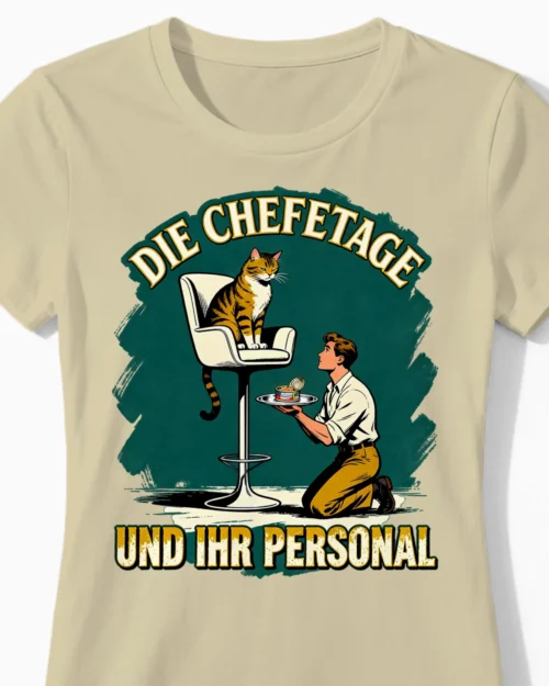 Die Chefetage | Lustiges Katzen Damenshirt beige Close-Up