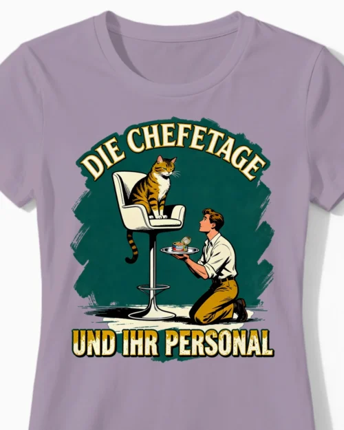 Die Chefetage | Lustiges Katzen Damenshirt lila Close-Up
