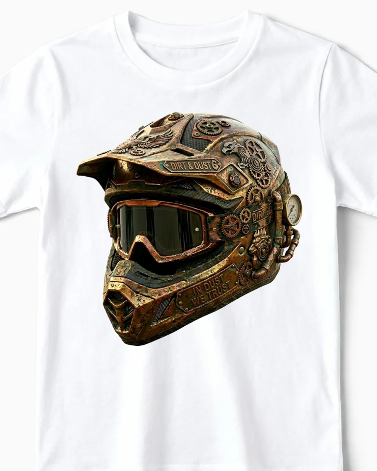 Dirt & Dust MX-Helm | Das Steampunk Motocross-Kindershirt für Nachwuchs-Racer weiss Close-Up
