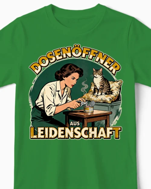 Dosenöffner | Das lustige Katzen-Kindershirt für kleine Katzenversteher grün Close-Up