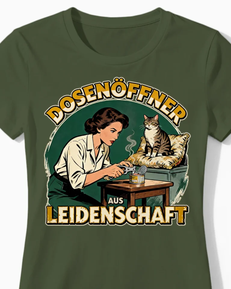 Dosenöffner | Das lustige Katzen-Damenshirt für echte Katzenliebhaberinnen olive Close-Up