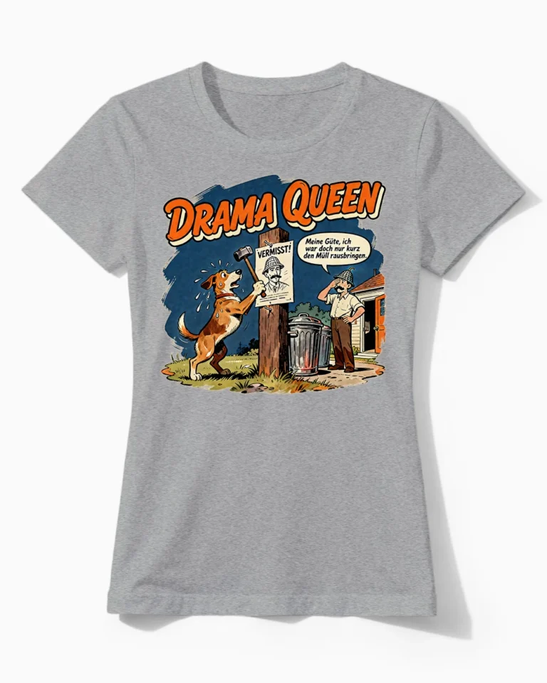 Drama Queen - Vermisstenanzeige | Lustiges Hunde Damenshirt für nervenstarke Frauchen graumeliert