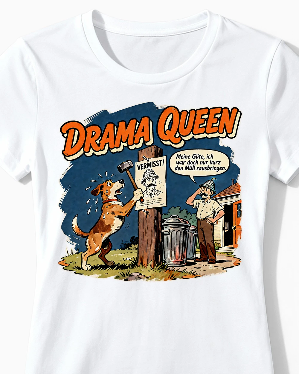 drama-queen-lustiges-hunde-damenshirt-weiss-cu Drama Queen | Lustiges Hunde T-Shirt für Damen & nervenstarke Frauchen weiss Close-Up
