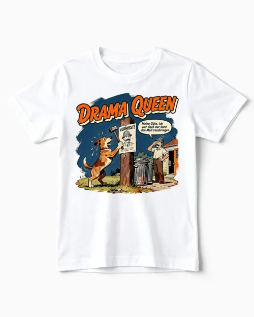 Drama Queen | Lustiges Hunde T-Shirt für Kinder & kleine Hundefreunde weiss