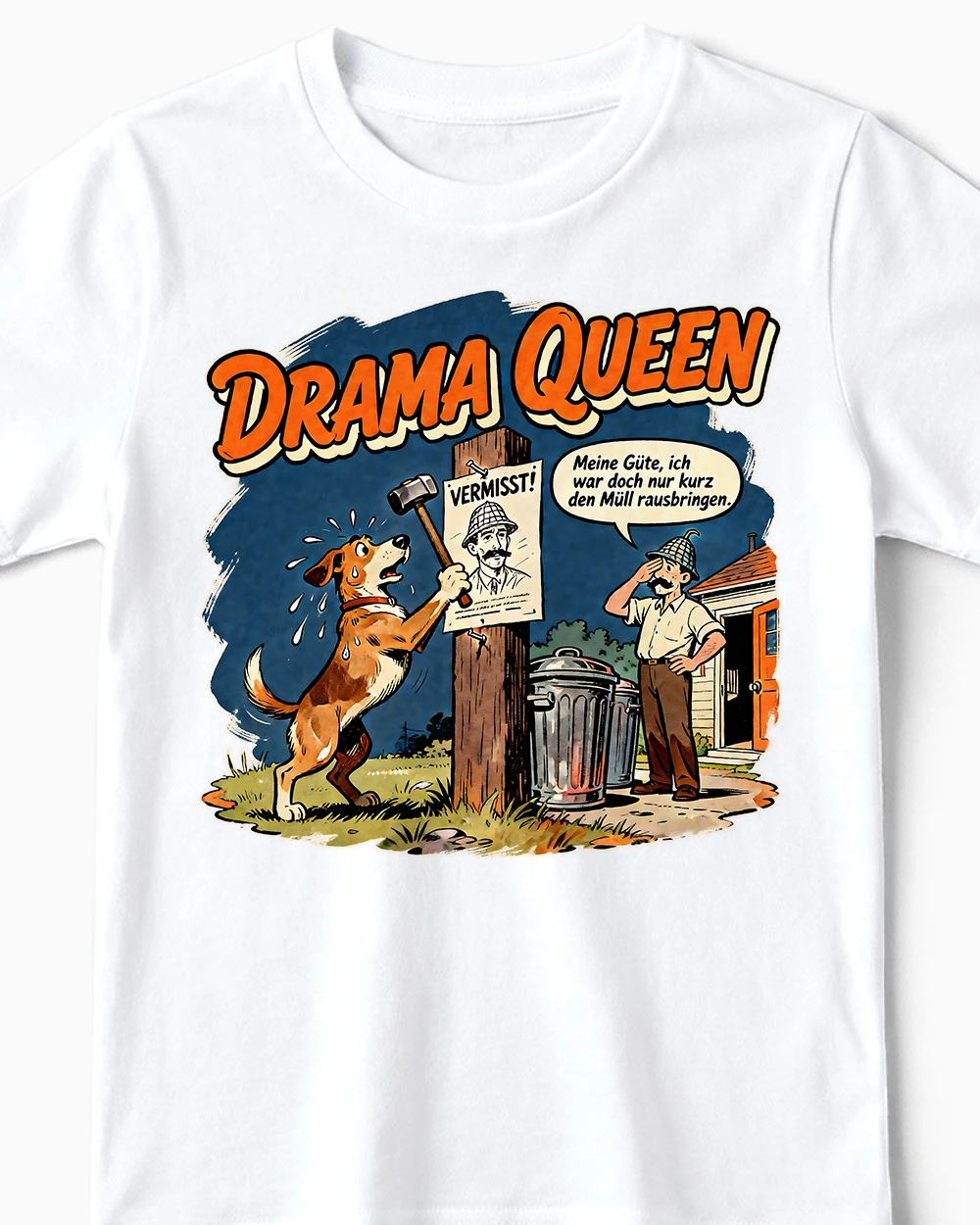 drama-queen-lustiges-hunde-kindershirt-weiss-cu Drama Queen | Lustiges Hunde T-Shirt für Kinder & kleine Hundefreunde weiss Close-Up