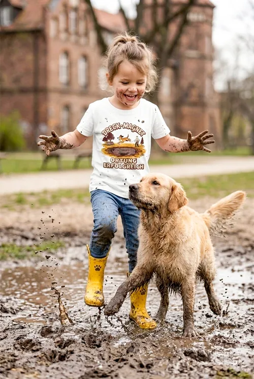 Dreck-Magnet | Das lustige Hunde-Kindershirt für kleine Fleckenzwerge