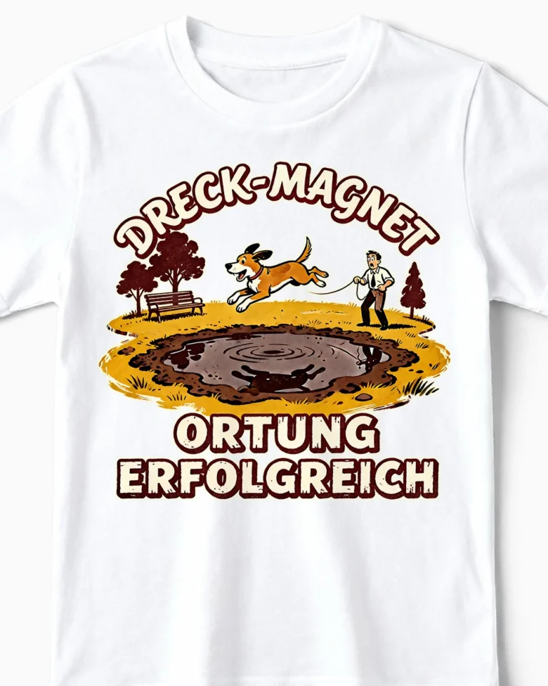 Dreck-Magnet | Lustiges Hunde T-Shirt für Kinder & kleine Fleckenzwerge weiss Close-Up