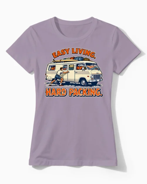 Easy Living. Hard Packing. | Retro Camper-Damenshirt lila