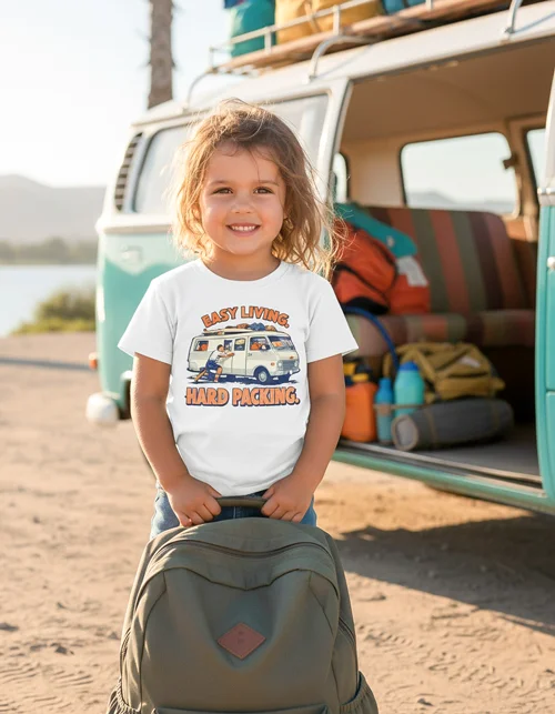 Easy Living. Hard Packing. | Retro Camper-Kindershirt für kleine Vanlife-Abenteurer