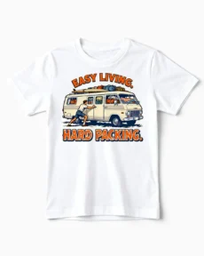 Easy Living. Hard Packing. | Lustiges Camper & Vanlife T-Shirt für Kinder & kleine Weltenbummler weiss