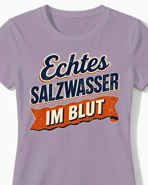 Echtes Salzwasser im Blut | Retro Küsten-Damenshirt lila Close-Up