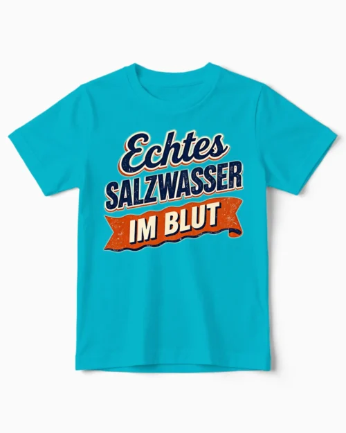 Echtes Salzwasser im Blut | Retro Küsten-Kindershirt hellblau