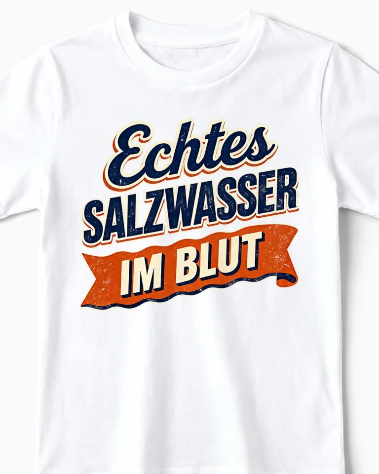 Echtes Salzwasser im Blut | Nordsee & Küstenkind T-Shirt für Kinder & kleine Wattwürmer weiss Close-Up