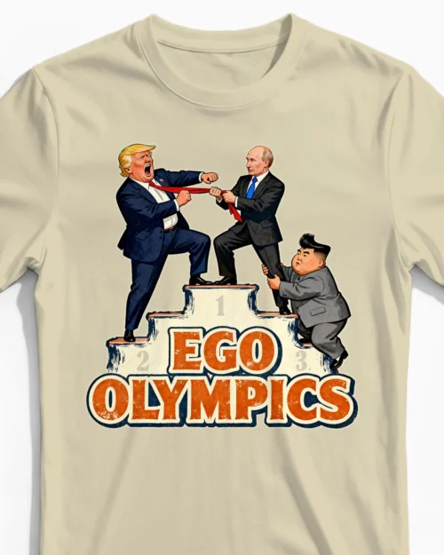 Ego Olympics: Weltmächte im Größenwahn-Duell | Lustiges Herren Satire T-Shirt beige Close-Up
