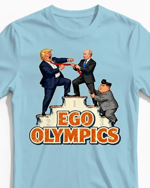 Ego Olympics: Weltmächte im Größenwahn-Duell | Lustiges Herren Satire T-Shirt hellblau Close-Up