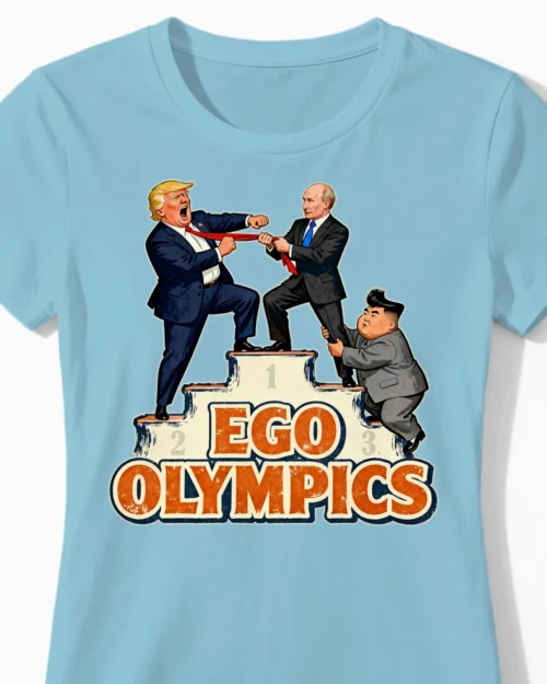 Ego Olympics: Weltmächte im Größenwahn-Duell | Lustiges Damen Satire T-Shirt hellblau Close-Up